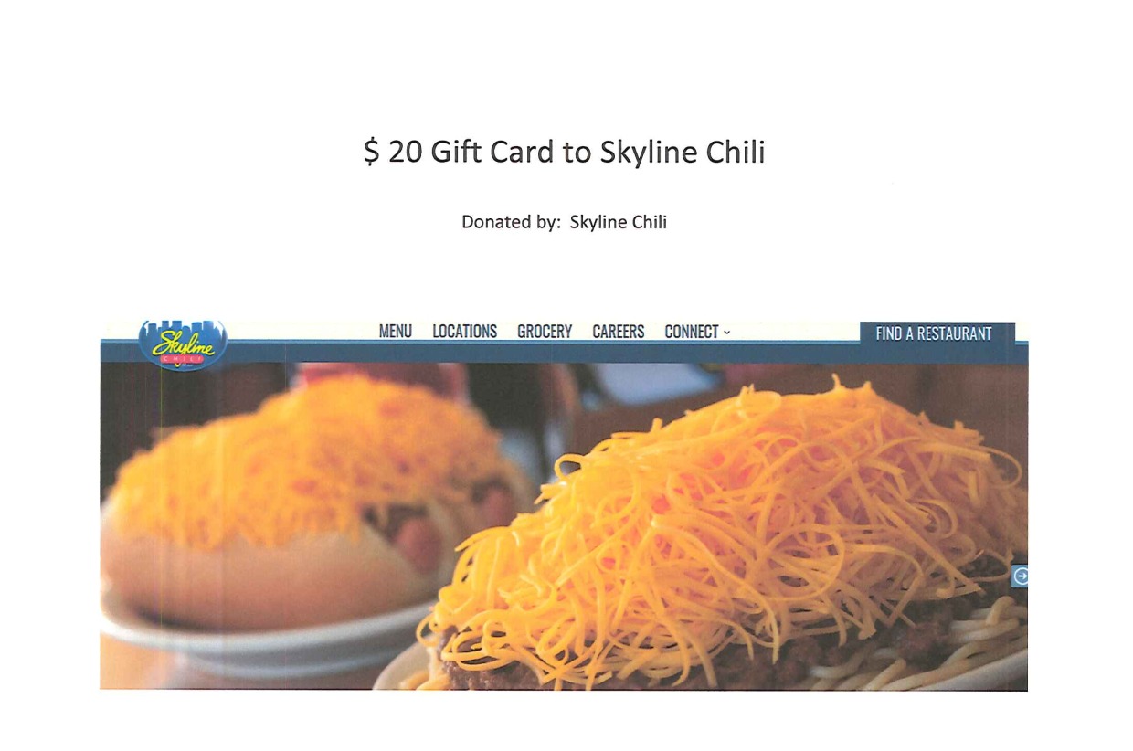 20 Gift Card to Skyline Chili Apple Blossom Online Auction The