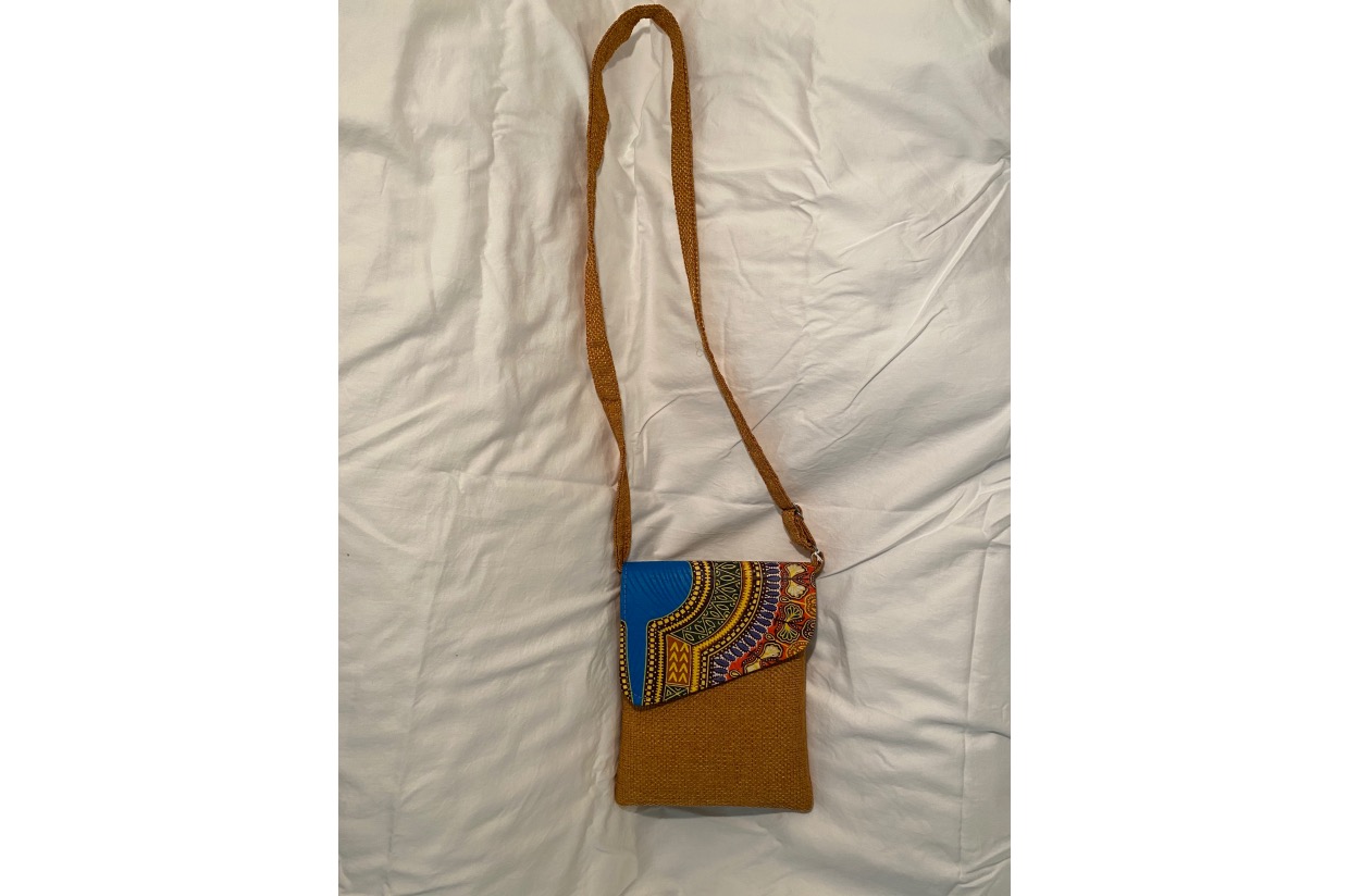 Fun and Funky Burlap crossbody with turquoise pattern Purses For A