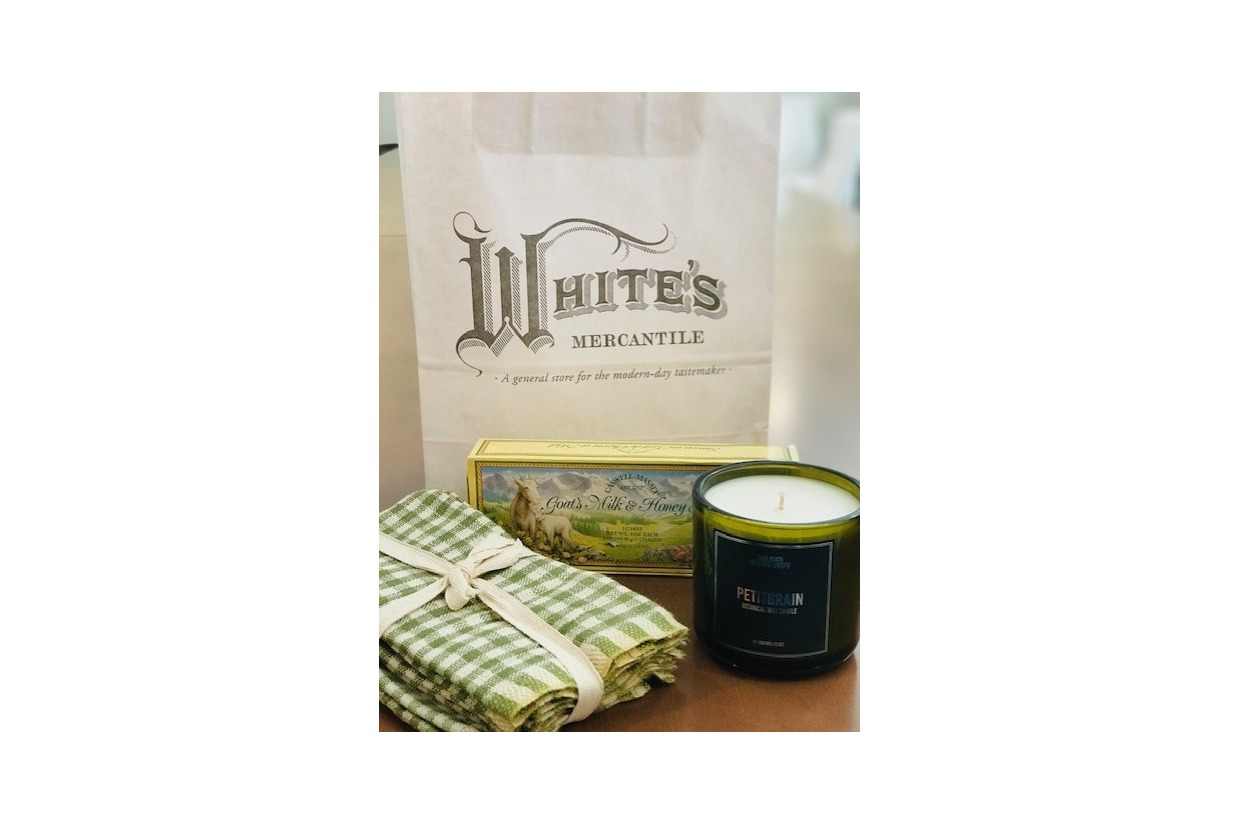 White's Mercantile collection of Candle, tea towels, hand soaps 2023