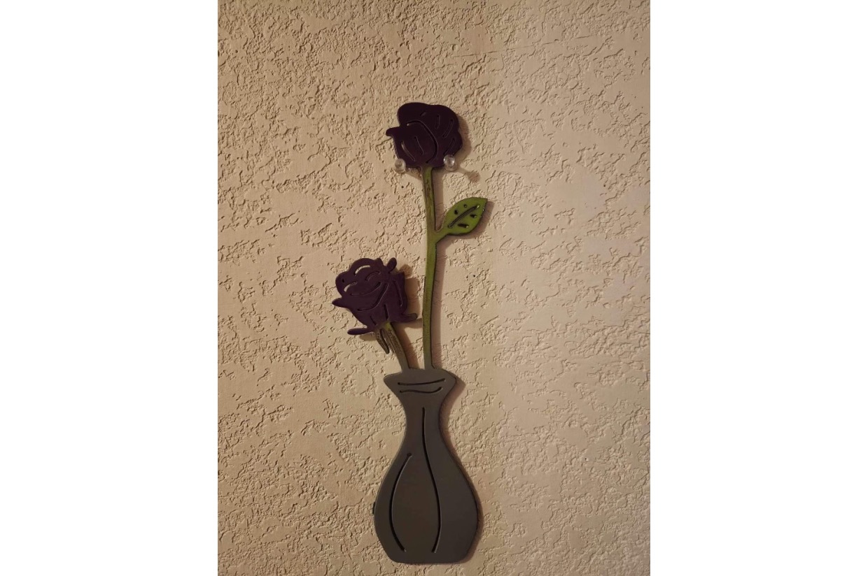 Handmade 'Rose Vase' Metal Art by David Valdez Conejos County EMS