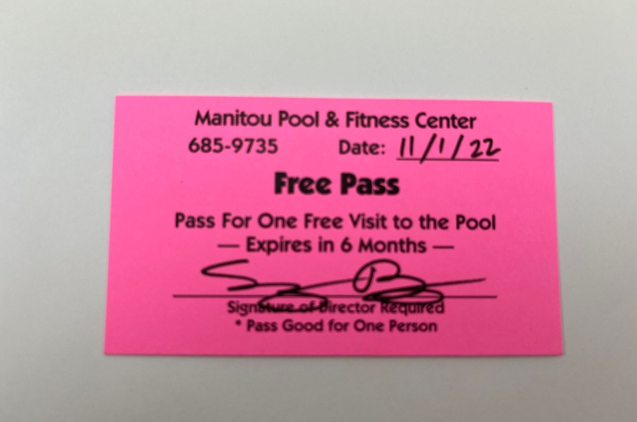 Manitou Pool & Fitness Center Pass(30 Value) 2022 Maniboo Silent