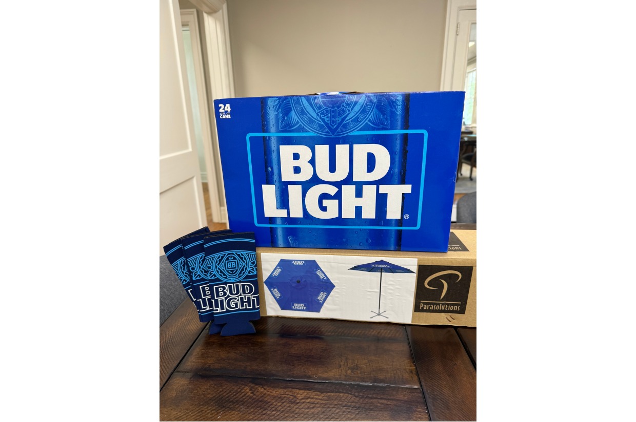 busch light patio umbrella Bud Light Umbrella, Beer and Huggers from Budweiser Busch — Cocktails with  the Critters 2024 — Dauphin Island Sea Lab Foundation