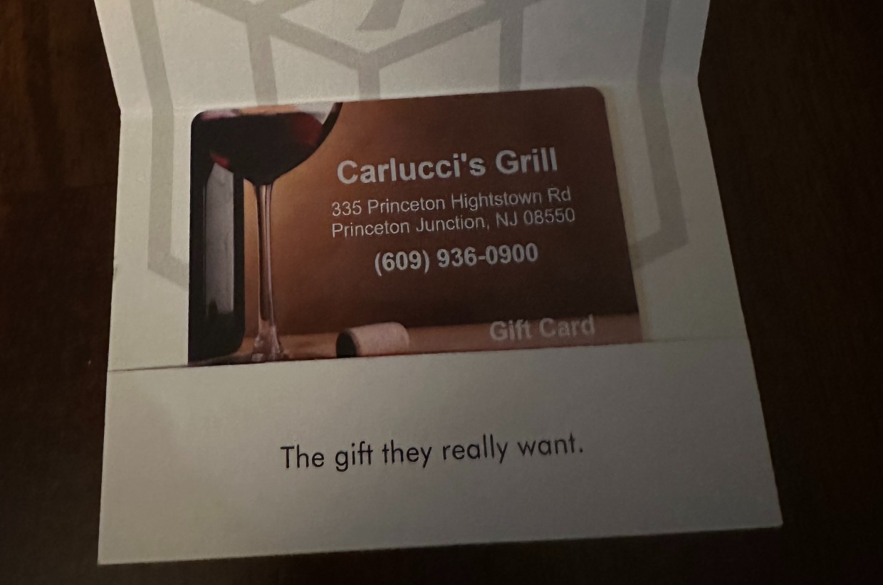 Carlucci's Gift Certificate West Windsor Arts Silent Auction West